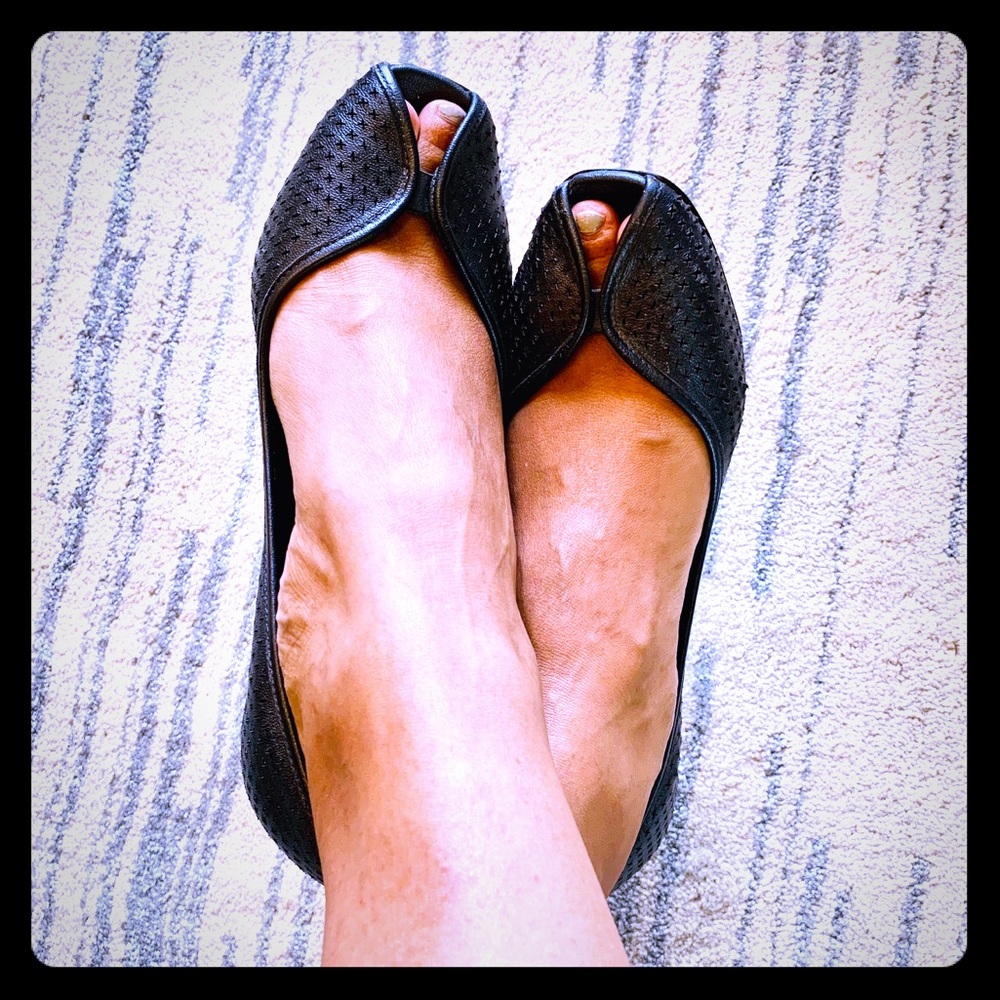 Black Leather Peek-A-Boo Pumps